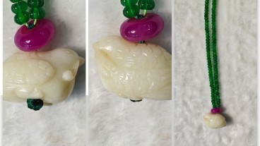 老坑翡翠珠链+白玉鹌鹑+红宝石顶珠A货