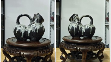 鲁山窑黑白釉夜壶